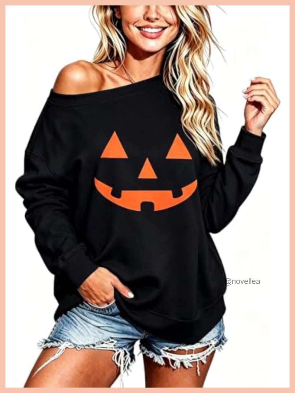 Off Shoulder Long Sleeve Halloween Sweatshirt Pumpkin Graphic Pullover